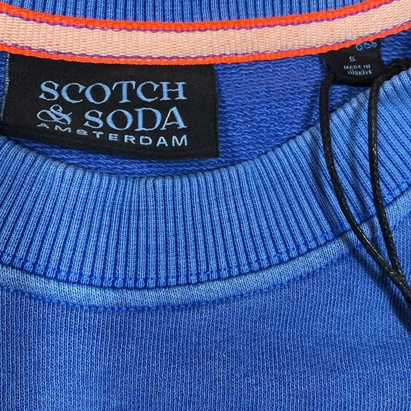 NWT Scotch & Soda Sweatshirt Small Unisex Blue Garment Dyed Tennis Slogan - Picture 8 of 14